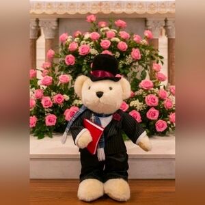 Cherished Teddies Preacher in suit, hat scarf, red book Teddy Bear Plush 18"